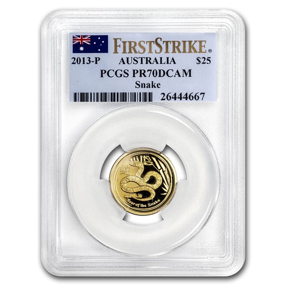 2013 1/4 oz Gold Lunar Year of the Snake PR-70 PCGS (SII, FS) 2013 1/4 oz Gold Lunar Year of the Snake PR-70 PCGS (SII, FS)